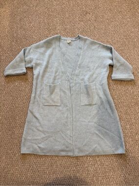 Cost Plus World Market Light Blue Ribbed Open Oversized Cardigan with Pockets